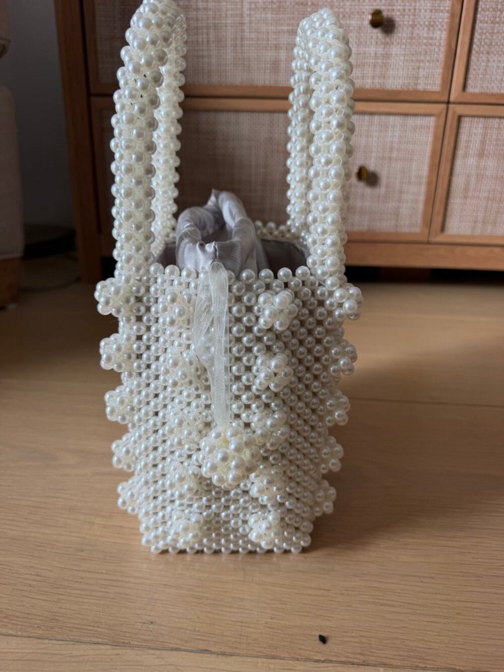 Ivory Pearl Beaded Top-Handle Evening Bag